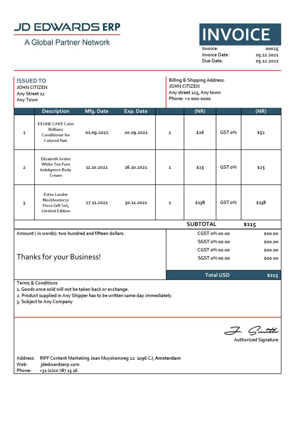 USA JD invoice template in Word and PDF format