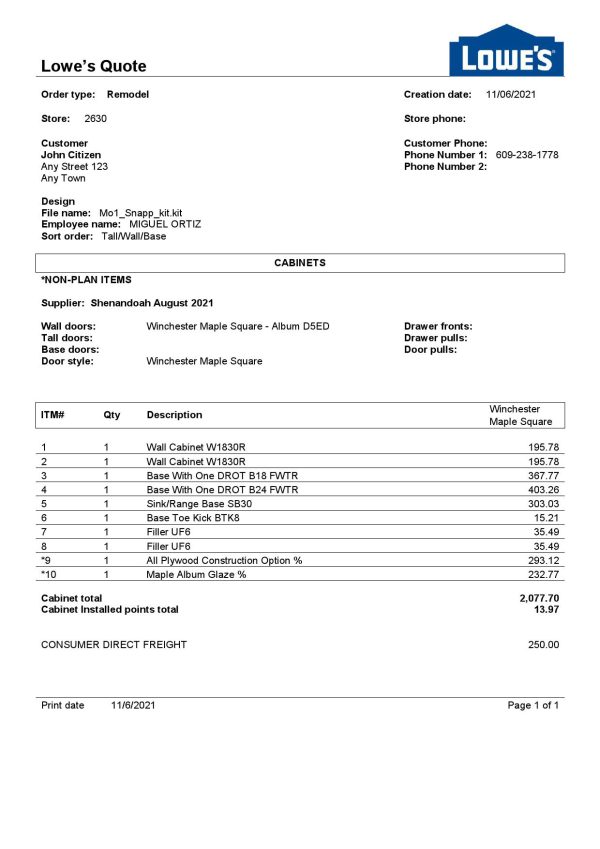 USA Lowe’s invoice template in Word and PDF format