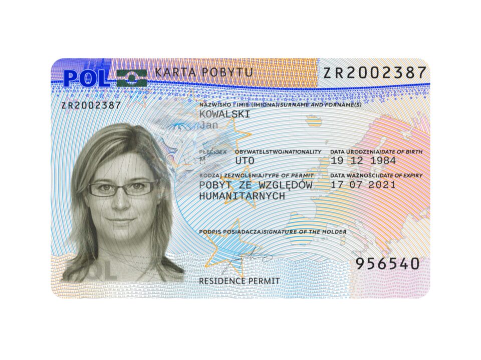 Explore our "Fake Poland Residence Permit PSD Template" in this detailed product photo. This virtual file is clearly displayed, allowing you to view its features and design before use.